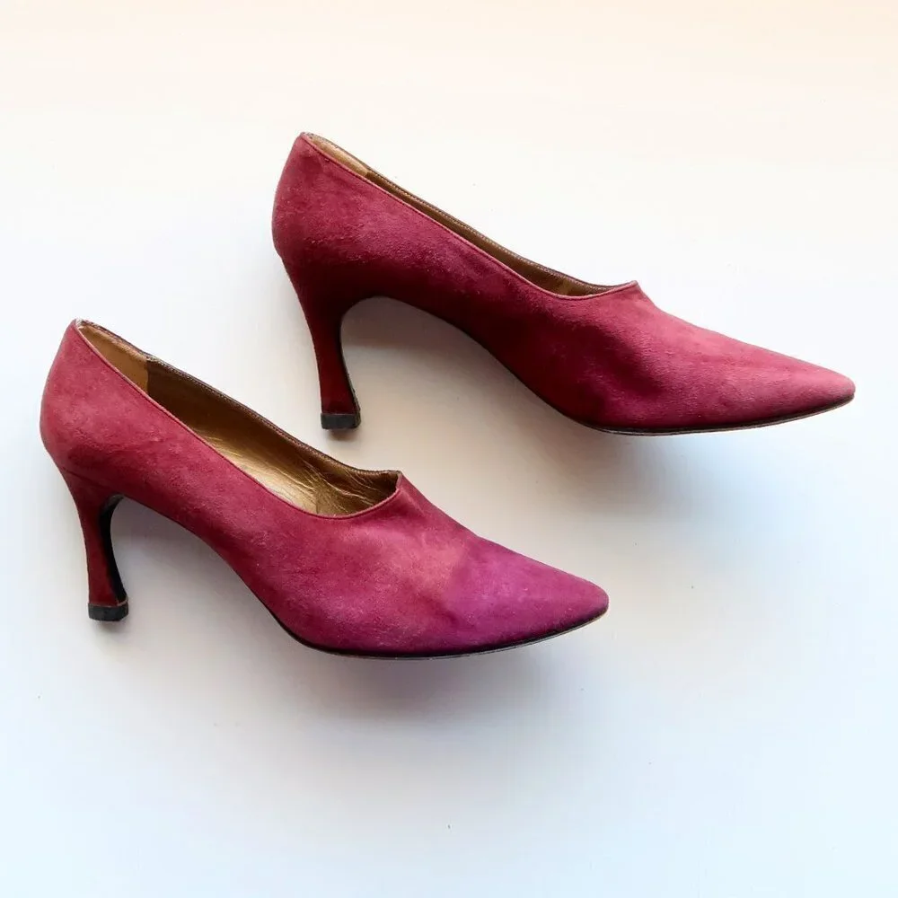 Yves Saint Laurent Burgundy Suede Leather Pointy Toe Heels Pumps Formal Shoes - Picture 11 of 14